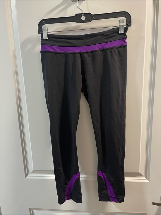 lululemon athletica Pants - lululemon athletica Black Capri Leggings with Purple Waistband